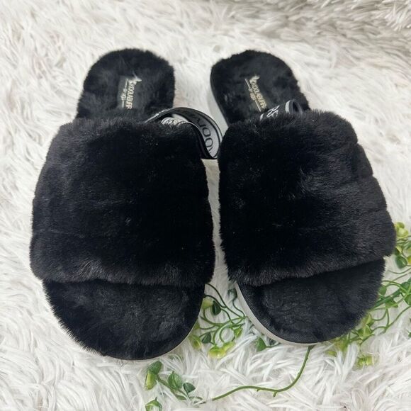 Koolaburra by UGG FUZZ'N II Women's Size 7 Faux Fur Slipper Sandals Black - Picture 2 of 6